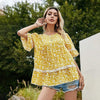 Boho Yellow Flowered Blouse with Lace