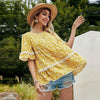 Boho Yellow Flowered Blouse with Lace