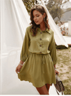 Chic Bohemian Mini Dress in Khaki Green