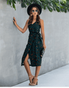 Chic Boho Mid-Length Dress with Leopard Print / Dark Green