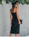 Chic Boho Mid-Length Dress with Leopard Print / Dark Green