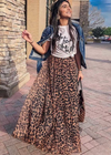 Long boho flared skirt leopard print