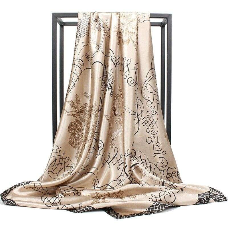 Boho Chic Beige Scarf with golden print