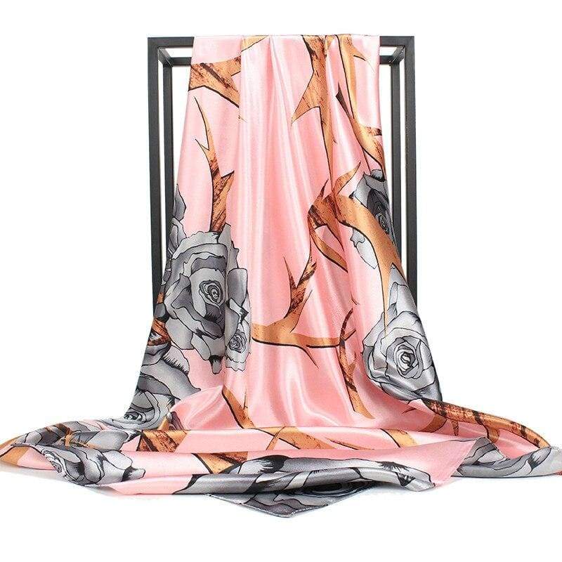 Boho Pink Scarf with Grey Floral print