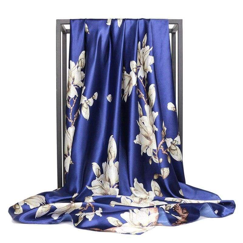 Blue Boho Chic Scarf with White Floral print