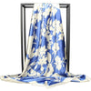 Wonderful Boho Blue Scarf White Floral pattern