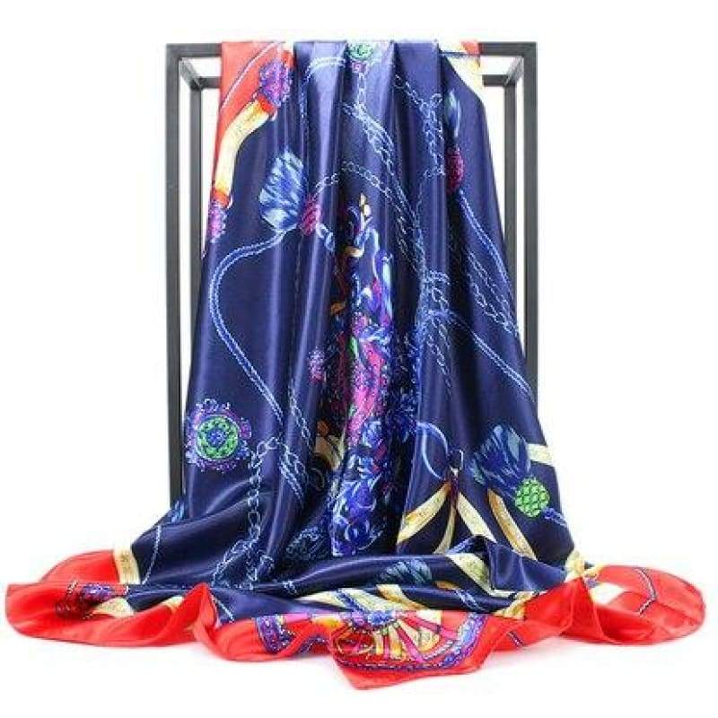Blue Retro Boho Scarf Surrounded by Red