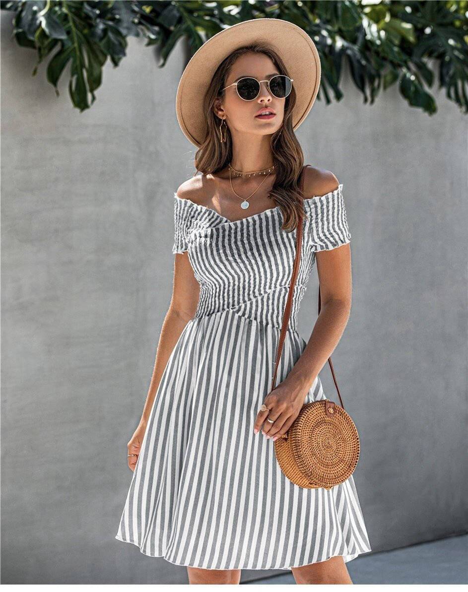 Grey Bohemian Dress with Stripes dress