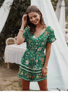 Gypsy Mini Dress in Green with Floral Print