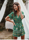 Gypsy Mini Dress in Green with Floral Print