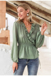 Hippie Chic Green Blouse with Ruffles