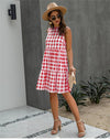 Hippie dress with red plaid pattern