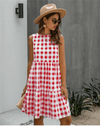 Hippie dress with red plaid pattern