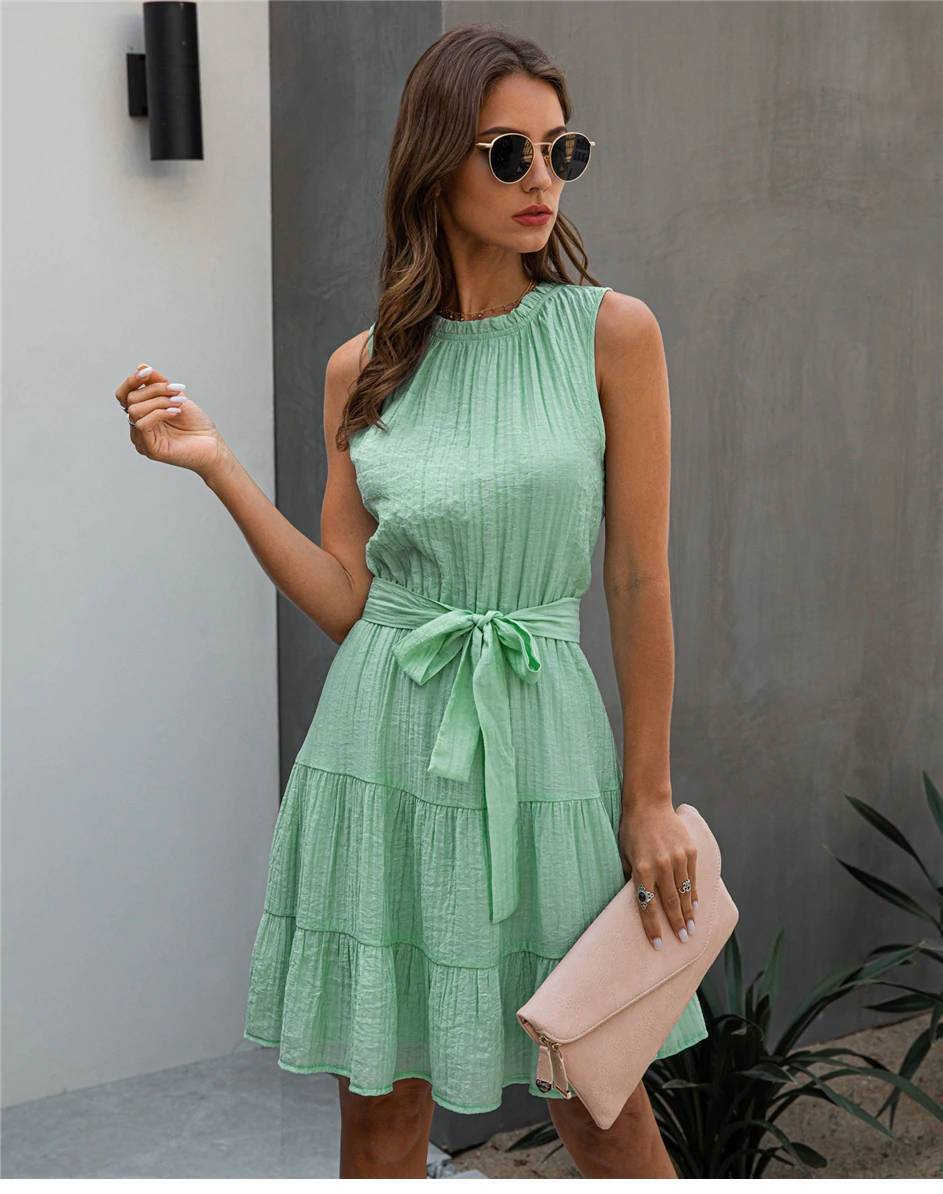 Italian Boho Dress in Pastel Green