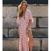 Long Boho Dress with Floral Print in Dusky Pink