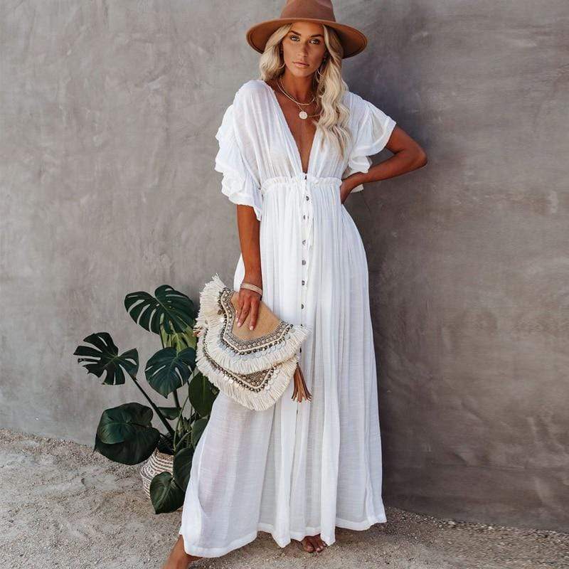 Maxi Dress In Boho Style In White Boho Mood 7654