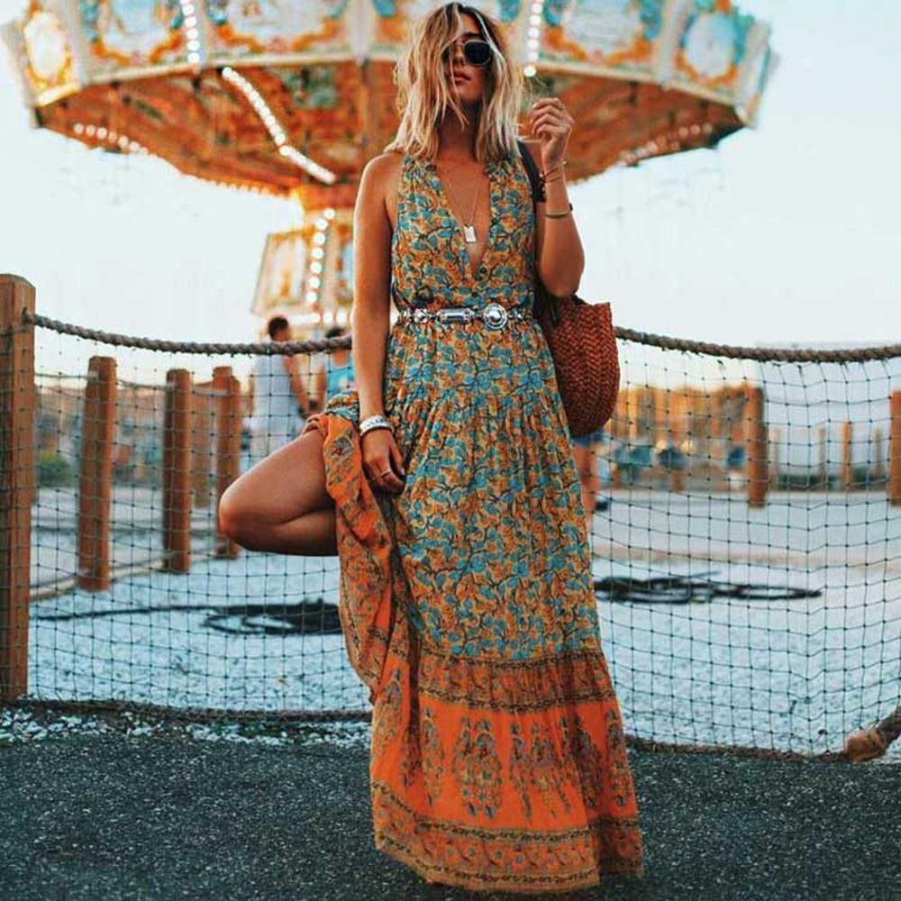 Women Summer Bohemian Floral Print Casual Sleeveless Loose Maxi Dresses |  Lazada PH