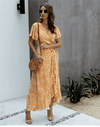 Mid-Length Boho Dress in with Sunflower Print