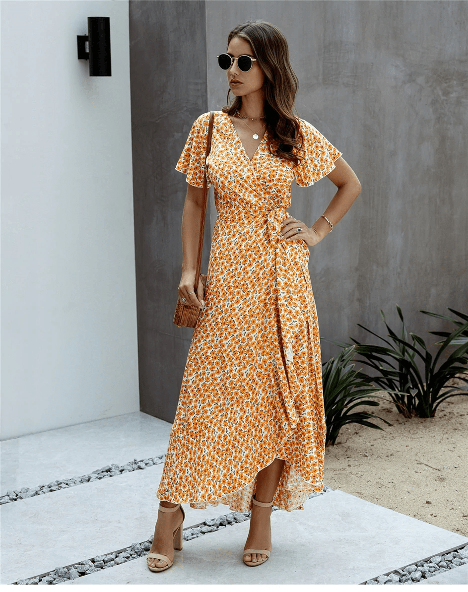 Red Sunflower Printed Maxi Dress – Bossy Glamworks