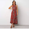 Mid-Length Boho Dress with Red/Blue Flowers