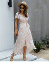 Mid-Length Pink Boho Dress in with floral Print