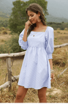 Mini Bohemian Dress with Blue and White Stripes