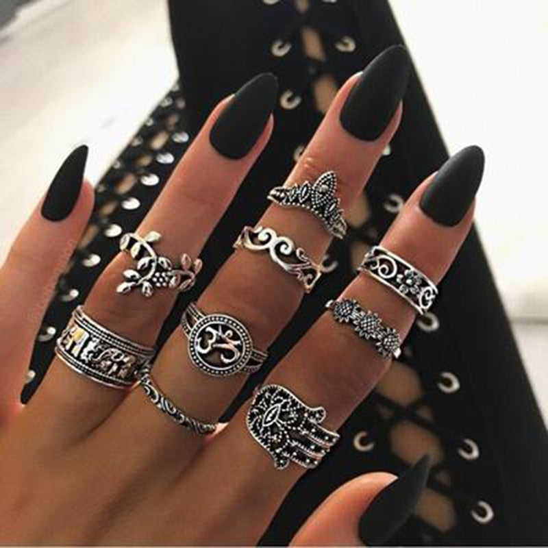 Boho Midi Finger Ring Set