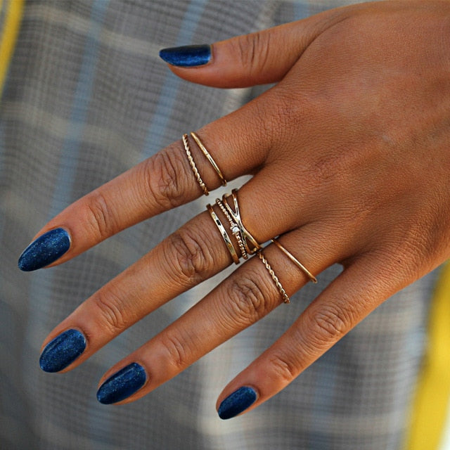 Boho Silver Rings Set Ruby