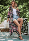 Long Boho Kimono Floral Black and Pink