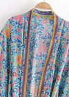 Long Blue Floral Boho Chic Kimono