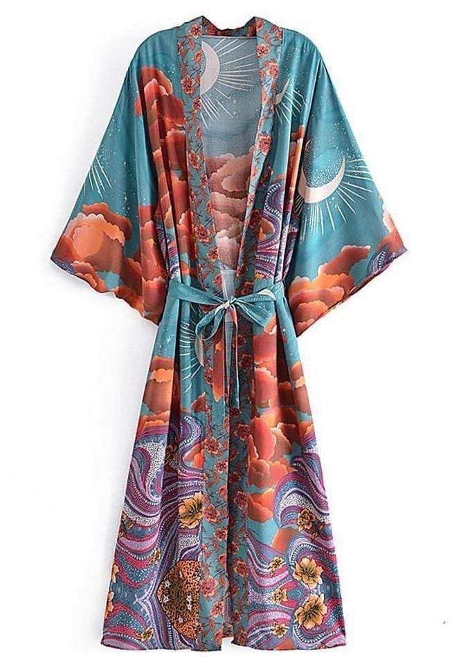 Boho Printed Trendy Long Kimono Belted