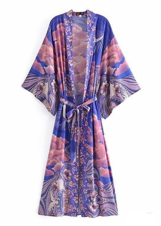 Long Stylish Purple Boho Kimono