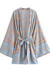 Stylish Pale Blue Floral Boho Kimono