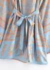 Stylish Pale Blue Floral Boho Kimono