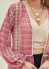 Long Boho Pink Kimono with hook details