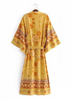 Elegant Yellow Floral Long Boho Kimono