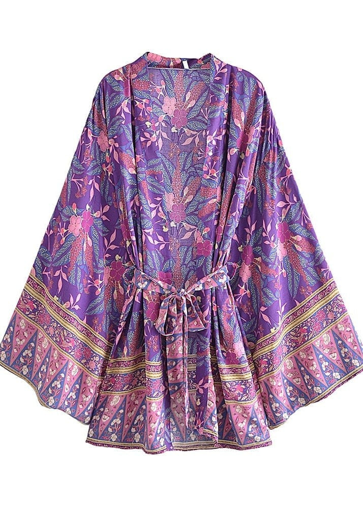 Boho Chic Floral Purple Kimono