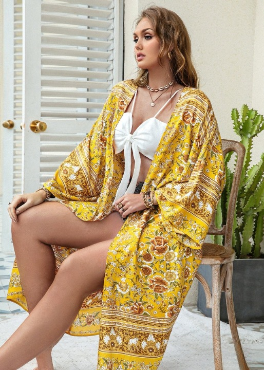 Boho Summer Kimono Yellow Floral