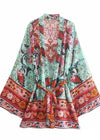 Perfect Boho Belted Kimono Green Floral