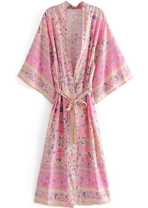 Perfect Long Pink Floral Kimono